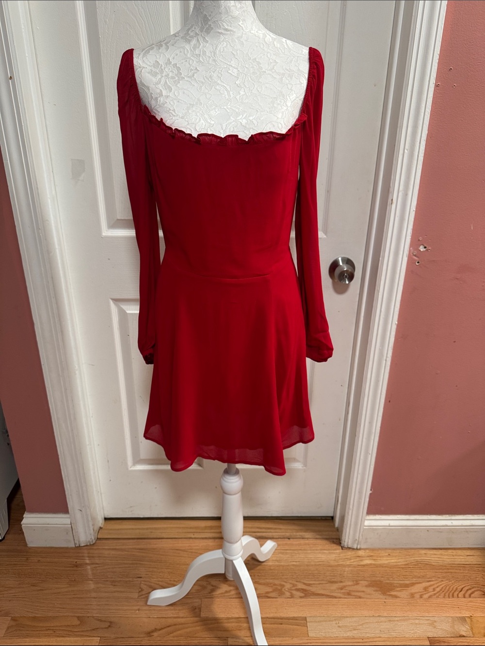 Reformation Red Long-Sleeve fit and flare mini dress size 8, 100% Viscose